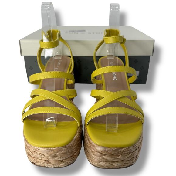 NEW Sun & Stone Yellow High Platform Espadrilles Size 9.5 Sandals Boho Wedge - Picture 1 of 10